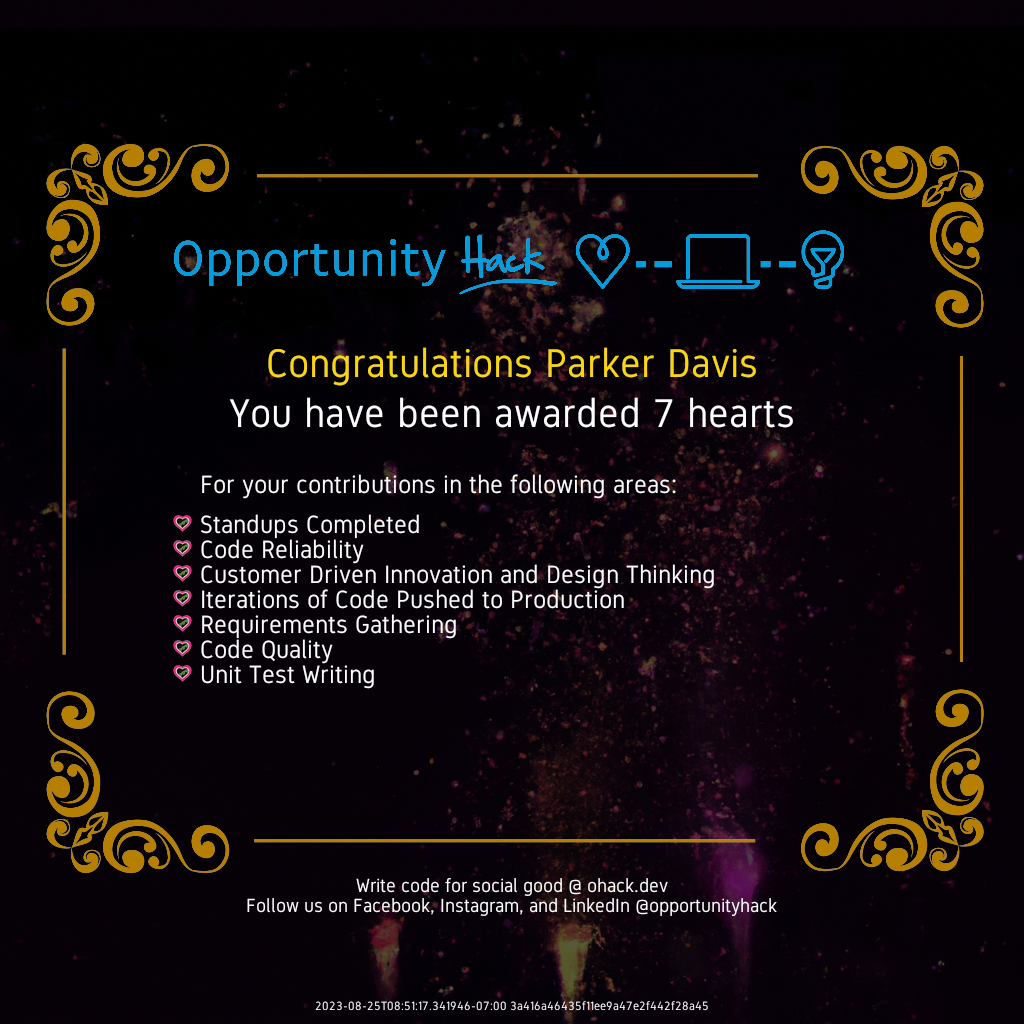 Certificate of Opportunity Hack hearts