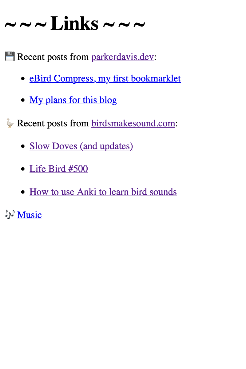 Original links page screenshot